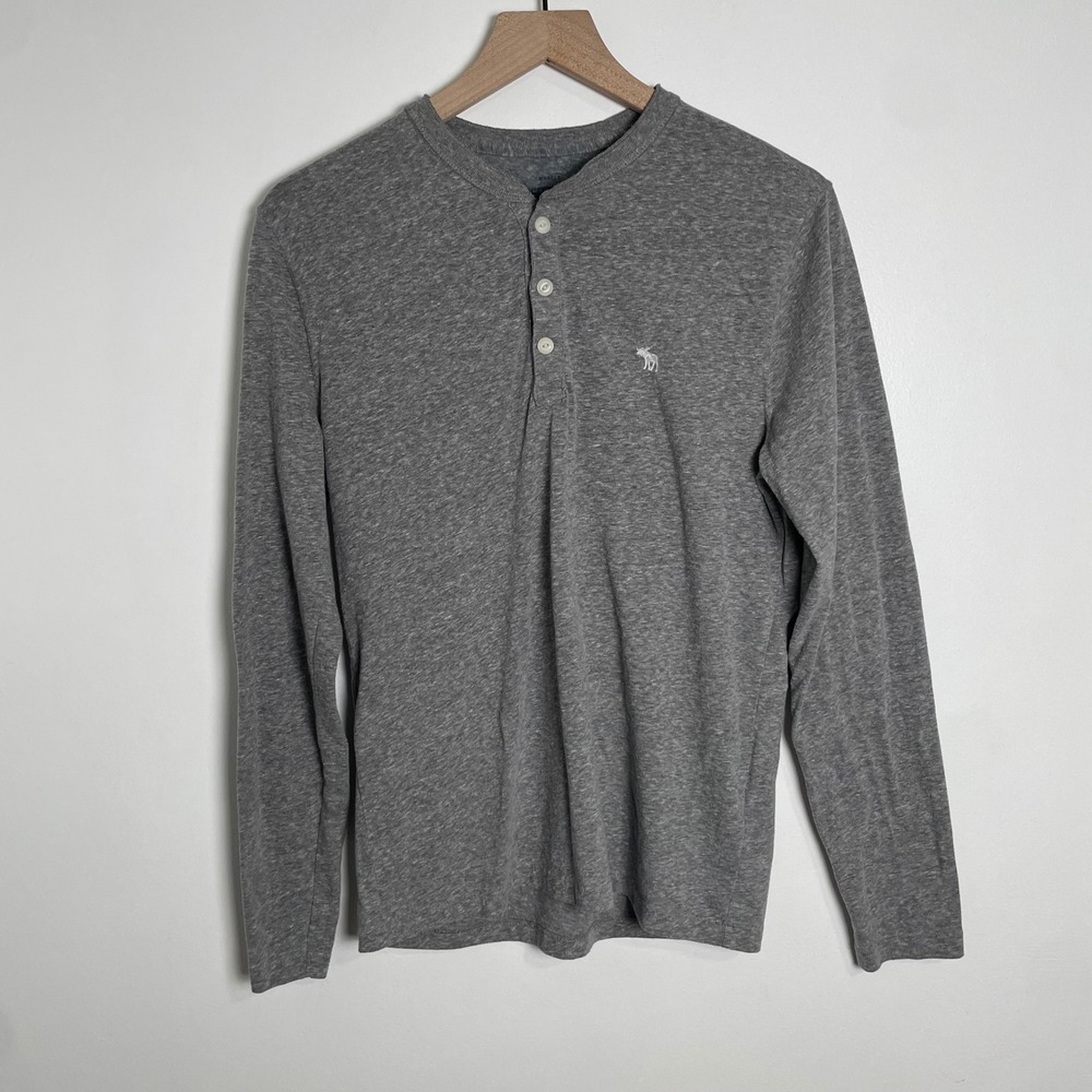 Abercrombie Fitch Henley Shirt Mens Small Gray Muscle Fit Y2K Minimalist Preppy